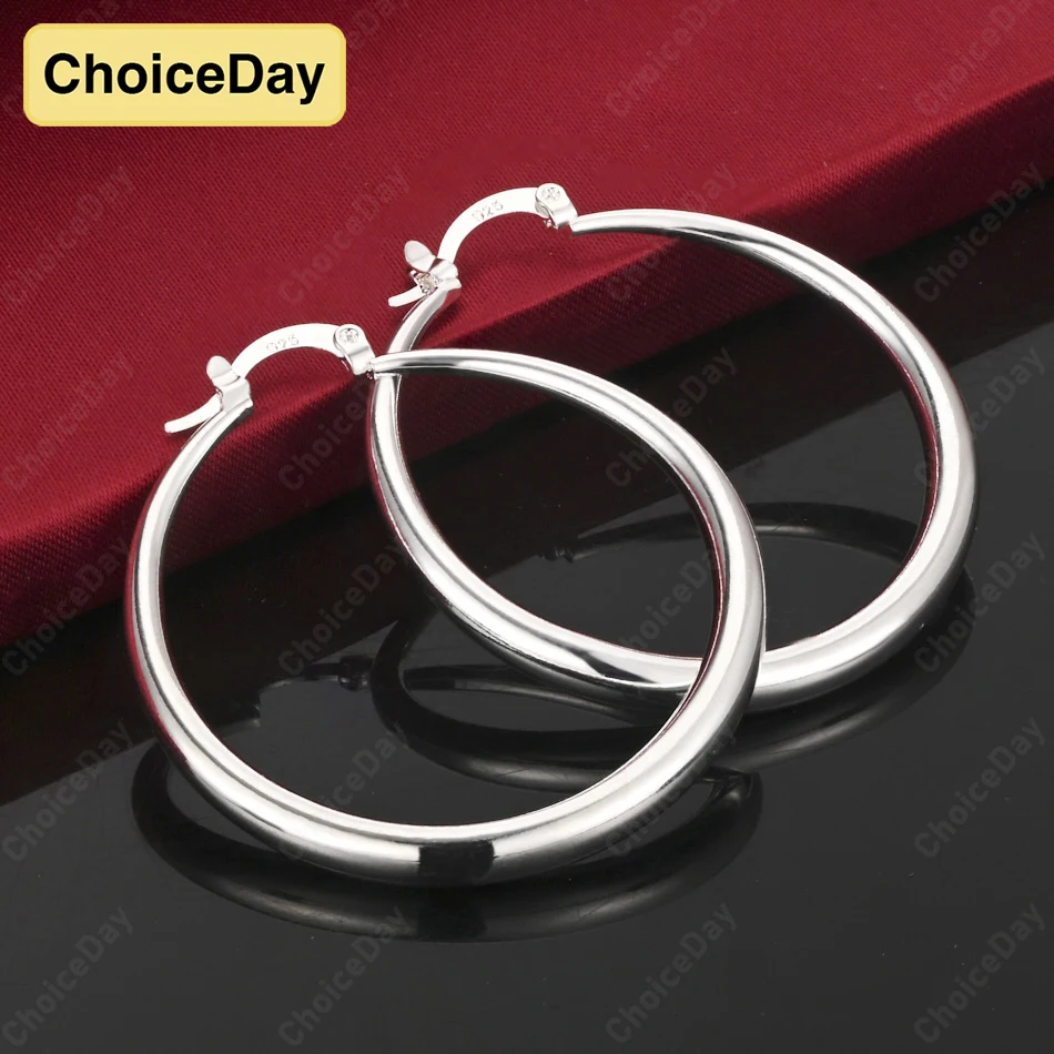 

ChoiceDay 925 Sterling Silver 40mm Hoop Earrings Women Charm Jewelry Accessories Temperament Party Gift