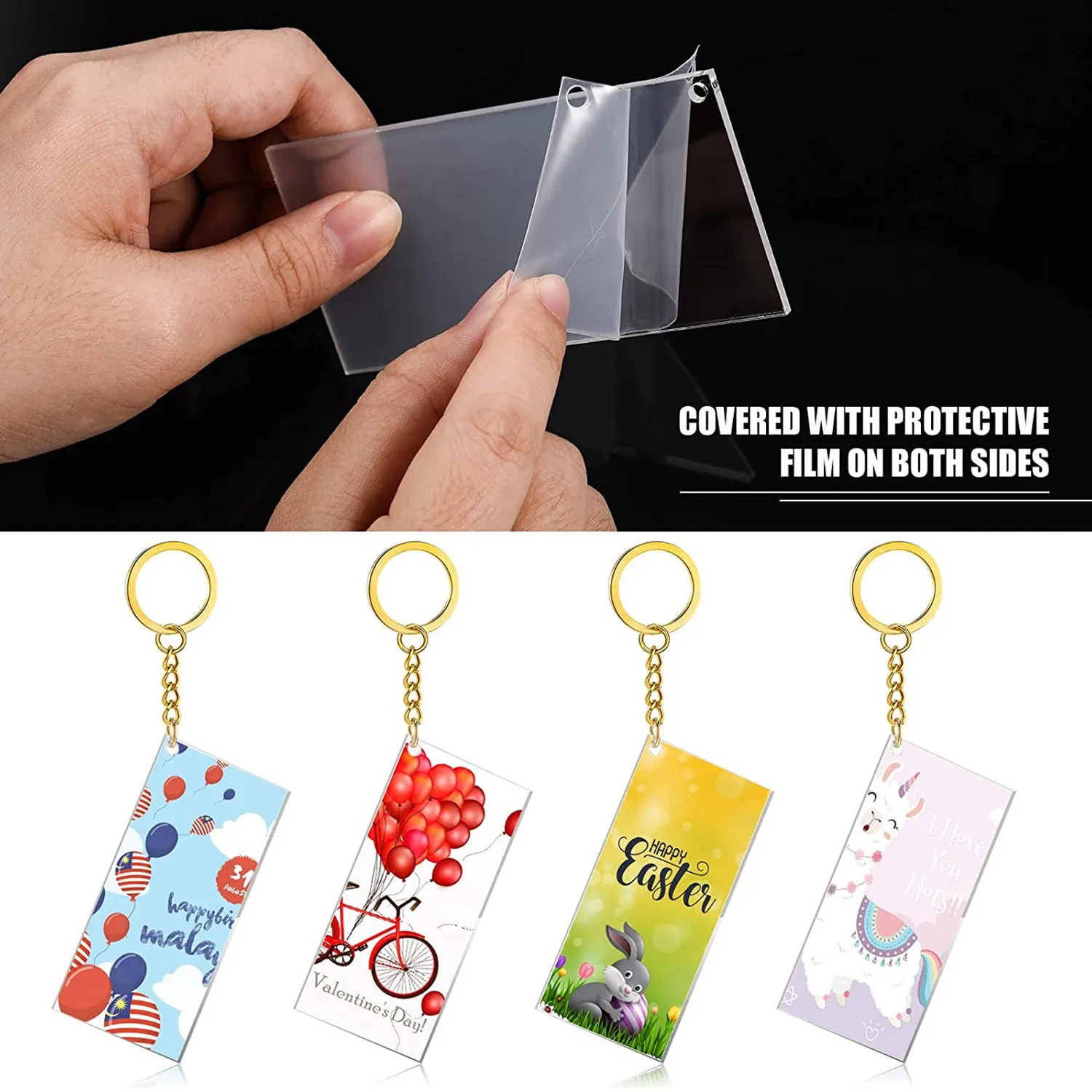 64 Pieces Acrylic Keychain Blanks Song Key Chain Rectangle Keychain Tassels Set for DIY Projects and Crafts