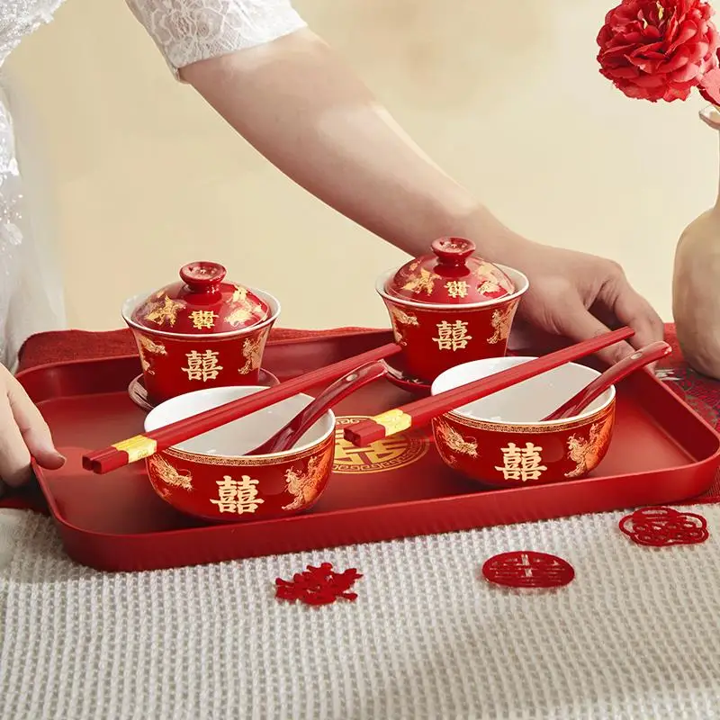 

Wedding Ceremony Cerc Bowl And Spoon Set Double Happin Bowl Spouse eeting Tea Utensils Red Wedding Gifts Clete Set