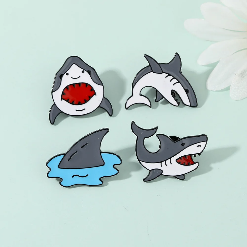 Мультяшный-подводный-мир-биологическая-серия-металлический-значок-забавная-булавка-в-форме-акулы