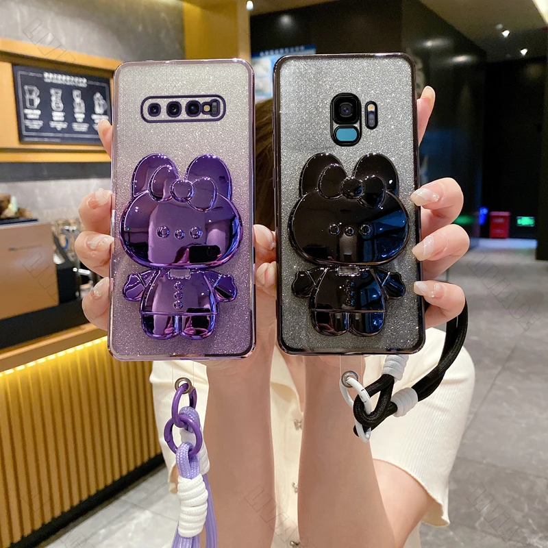 S10 s 9 8 plus Gilitter Mirror Rabbit Wrist Strap Phone Case For Samsung Galaxy S8 S10 S9 Plus s8plus s10 s 8 s9plus Stand Cover