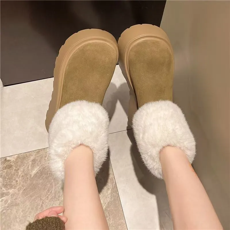 

Fashion Platform Thick Sole Women Fur Snow Boots Outdoor Comfort Shoes Winter Warm Cotton Short Botas Para Mujer