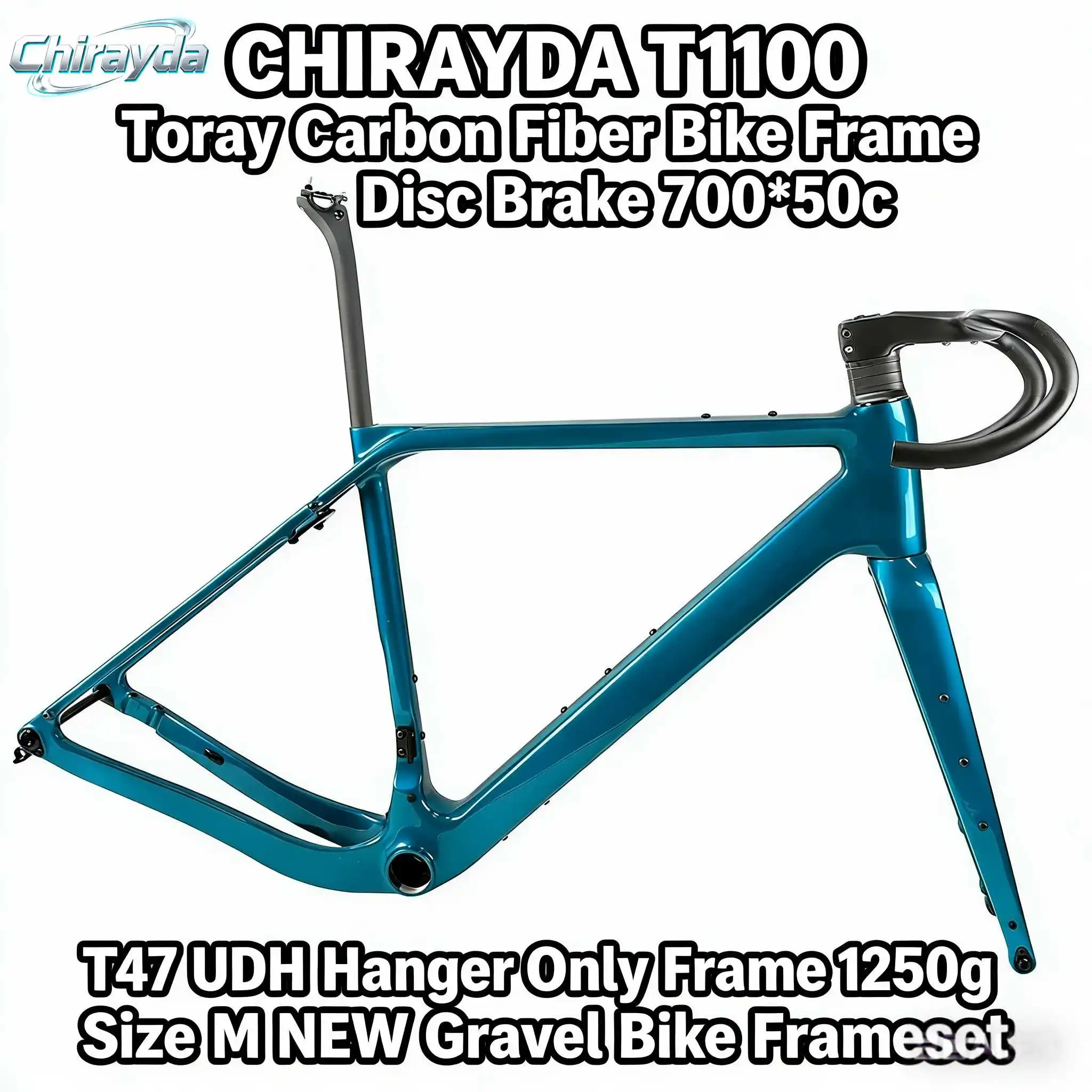 

CHIRAYDA T1100 Toray Carbon Fiber Bike Frame Disc Brake 700*50c T47 UDH Hanger Only Frame 1250g Size M NEW Gravel Bike Frameset