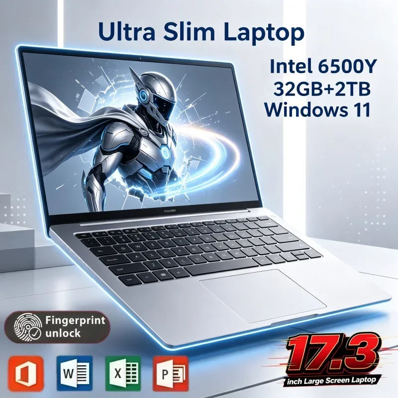 17.3 Inch Large Screen Laptop Intel 6500Y Windows 11 32GB RAM 2TB SSD Fingerprint Unlock Notebook PC For Entertainment Use