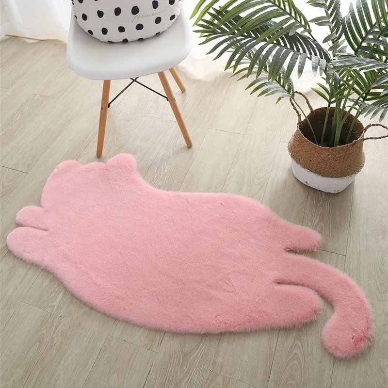 Kawaii Cat Rugs Fluffy Bedside Area Rug for Bedroom Cute Plush Living Room Carpet Decorative Floor Mats Soft Girls Room Decor 러그