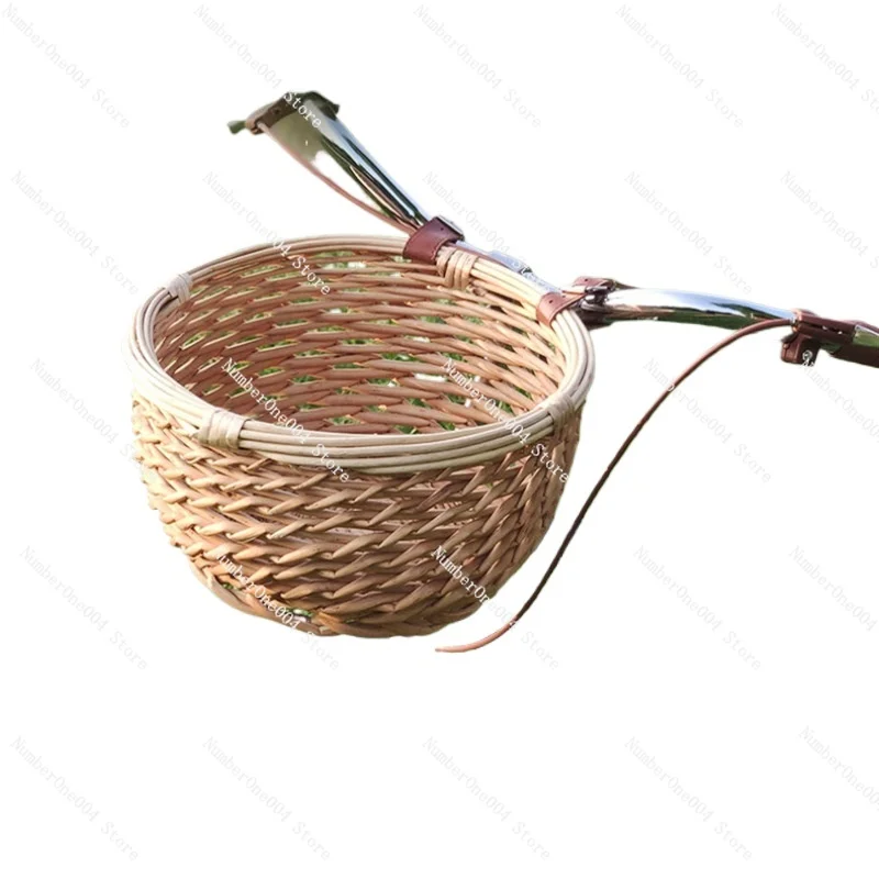 Rattan Basket Removable Rattan Bicycle  Vegetable Storage Electric Vehicle Basket Pet Basket Handmade Garden