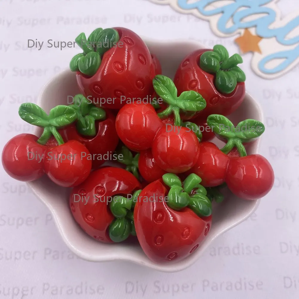 8PCS Resin Kawaii Colorful Red Strawberry Cherry Flat back Stone Decor Scrapbook DIY Figurines Accessories Jewelry Making Crafts