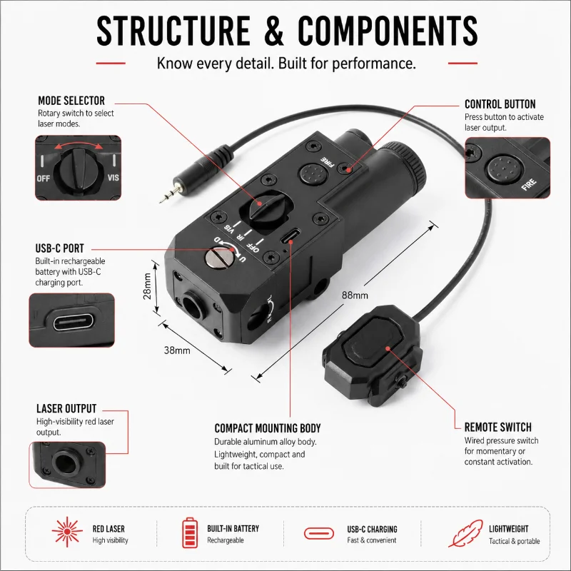 Durable CQBL-1 Position Laser Rechargeable Type-C Interface Wired Remote Switch Hobby Rail Modification Gear