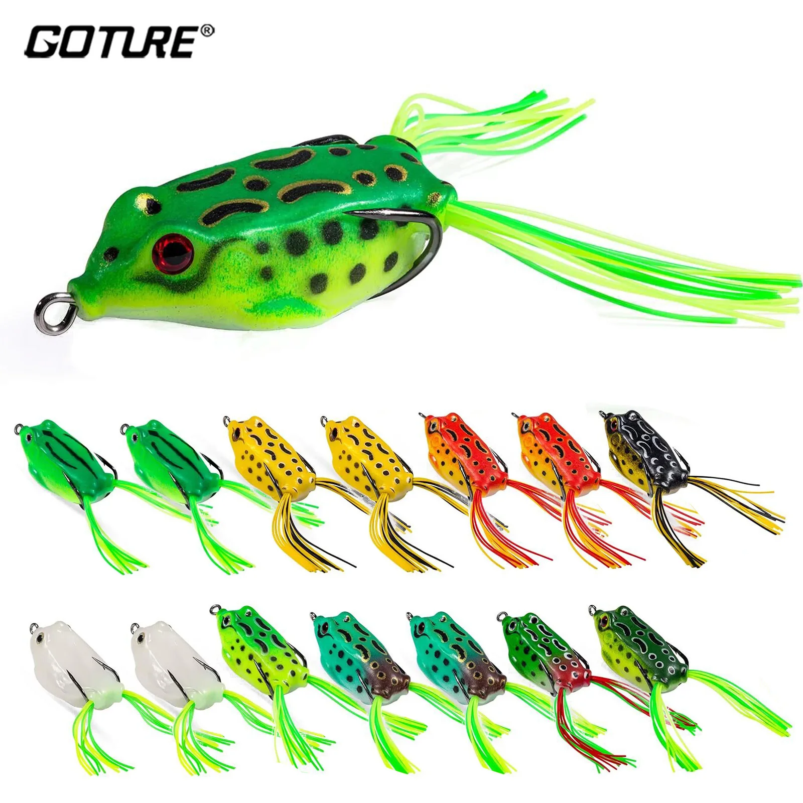 Goture 10/15pcs Topwater Wobblers Frog Fishing Lure Kit Popping Soft Bait Frog Type Lures for Bass Saltwater Freshwater Fishing