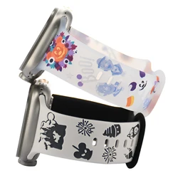 Halloween Transparent Pumpkin Print Silicone Band for Apple Watch 40/41/42/44/45mm Engraved Castle Sport Strap for iwatch Series