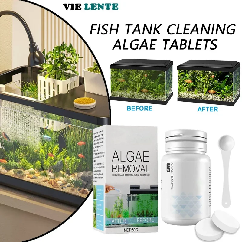 Limpieza de tanques de peces, tabletas de algas, eliminador de olores de musgo, purificador de agua, Control de algas de acuario, agente repelente de limpieza de algas