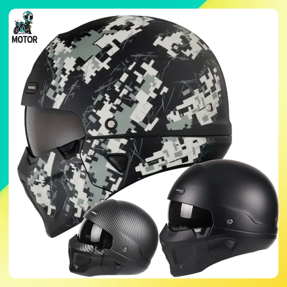 Motorcycle Samurai Black Scorpion Helmet Retro Detachable Motorbike Bike Four Seasons Fashion Full Face Matte Camouflage Helmets 