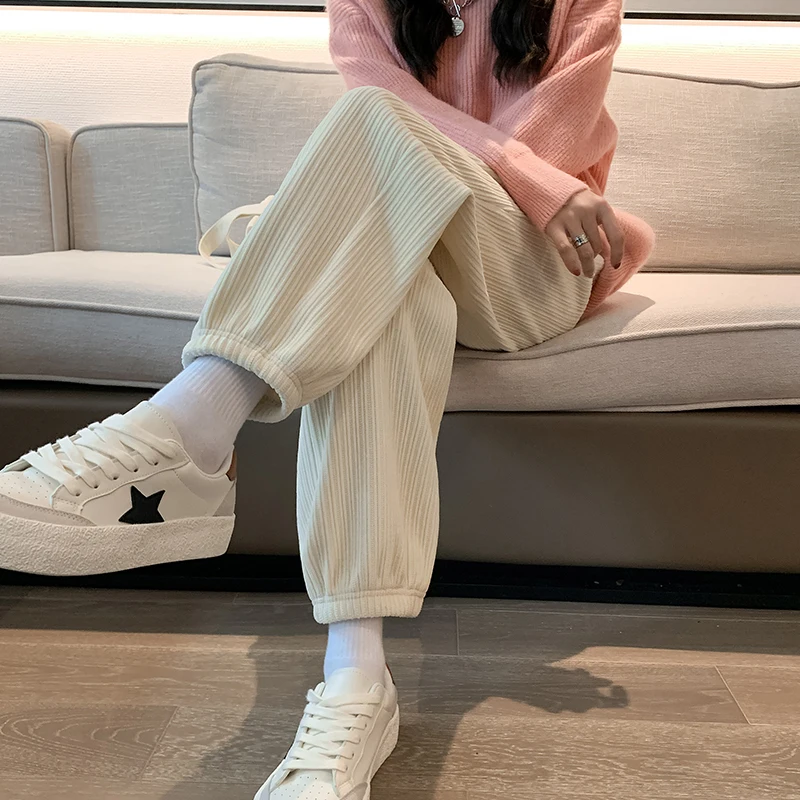 plus Size Casual Sports Pants Women Autumn Winter Loose Fitting Flattering Wide Leg Trousers High Waist Korean Style Commute ...
