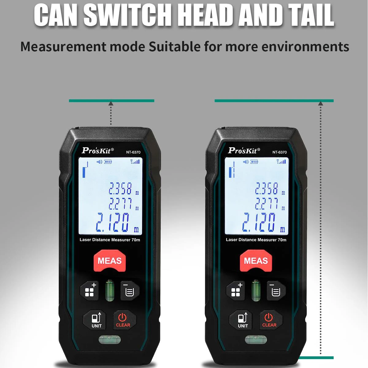 

Pro'skit NT-6370 Laser Rangefinder 70M Handheld Laser Distance Meter Digital Range Finder Tape Measure 0.3 Second Flash Test