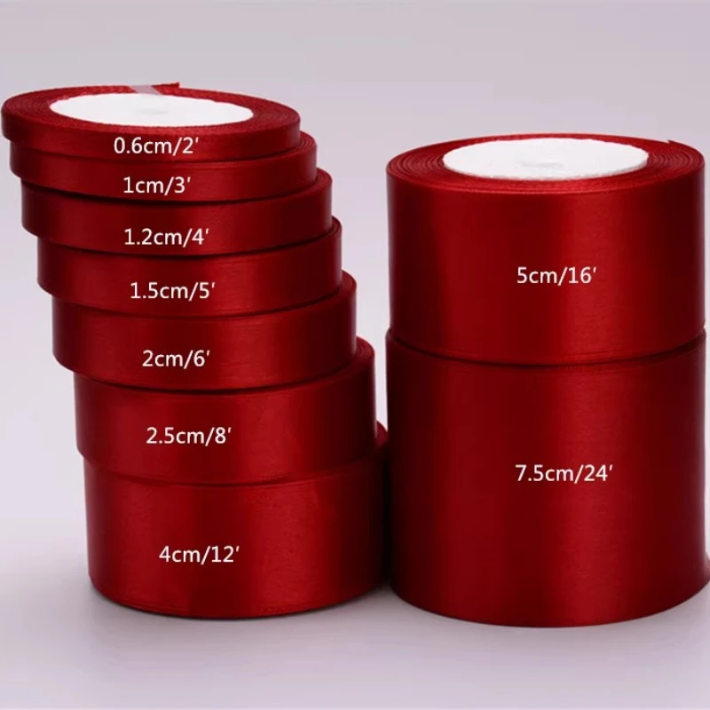 

(25 Yards/roll) 6mm~75mm Wine Red Single Face Satin Ribbon Gift Wrapping Christmas Party Apparel Sewing Fabric Gift Ribbon