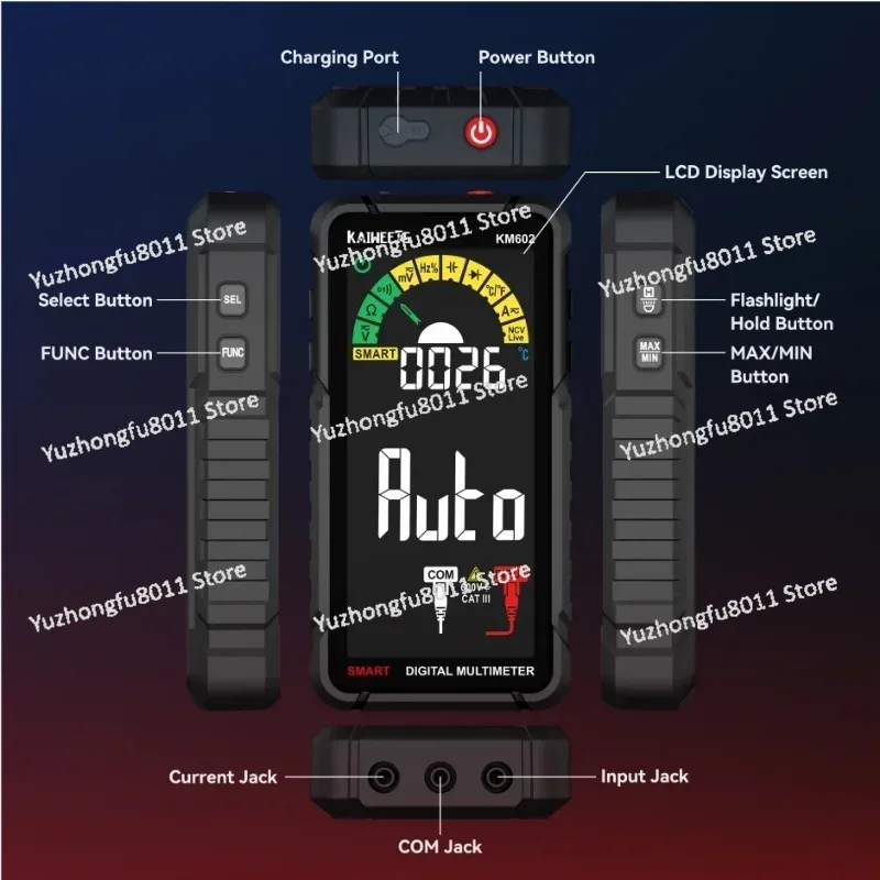 KAIWEETS KM602 Rechargeable 6000 Counts Auto Range Digital Professional Multimeter Easy To Read   Operate
