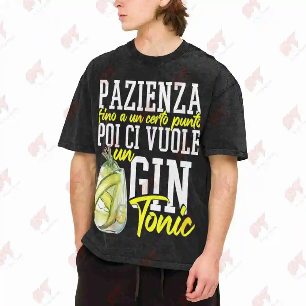 Italian Gin Tonic Cocktail Back Vintage Washed Tee Pure Cotton T-Shirt
