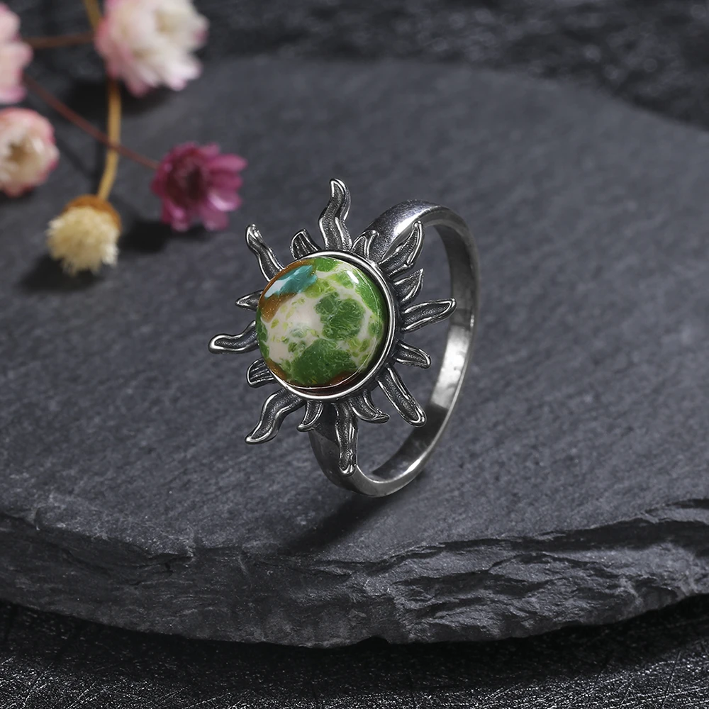 925 Sterling Silver Retro Hollow Luxury Vintage Natural Emperor Stone Ring Fine Jewelry Wedding Gift for Women