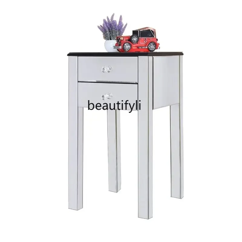 Simple Bedroom Bedside Table Storage Bed Side Cabinet Glass Furniture Table Mirror Bedside Table