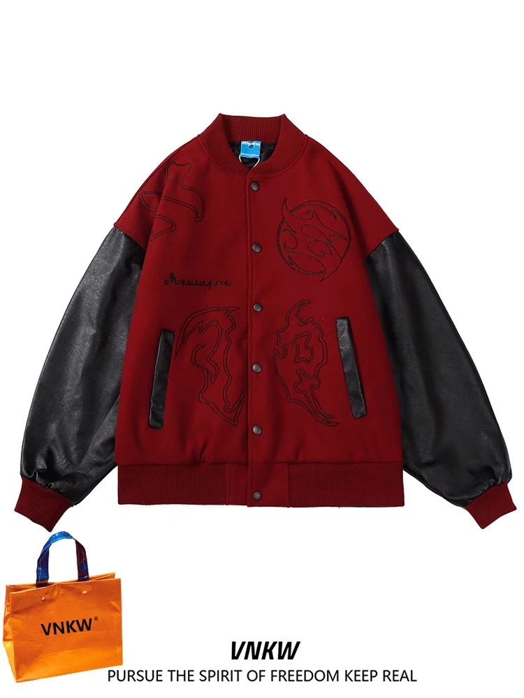 

Американская ретро-куртка из искусственной кожи в бейсбольном стиле, свободного кроя, весна-осень, универсальная, для пар, с эффектом высокой плотности, куртка-пальто