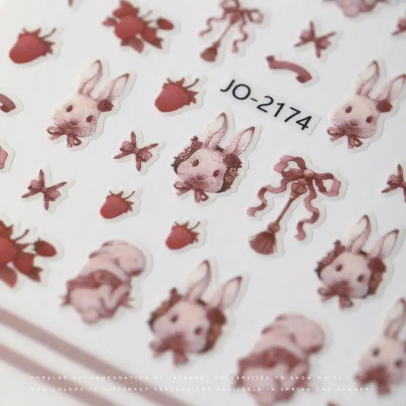 Q1FB lindo dibujos animados calcomanías arte uñas conejo
