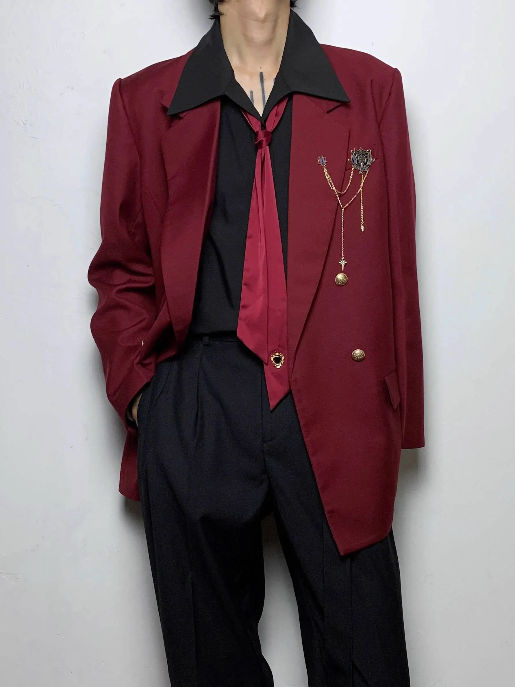 

JK Red Double-Breasted Korean Suit Abstinence Campus Jacket Turn-Down Collar Shirt Couple Outfit Japanese Uniform Formal Coat