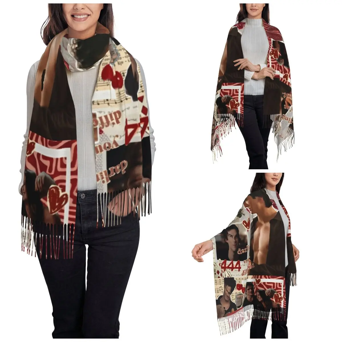 Damon Salvatore Shawls Wraps for Ladies Winter Long Soft Scarf The Vampire Diaries Pashmina Shawl Scarves