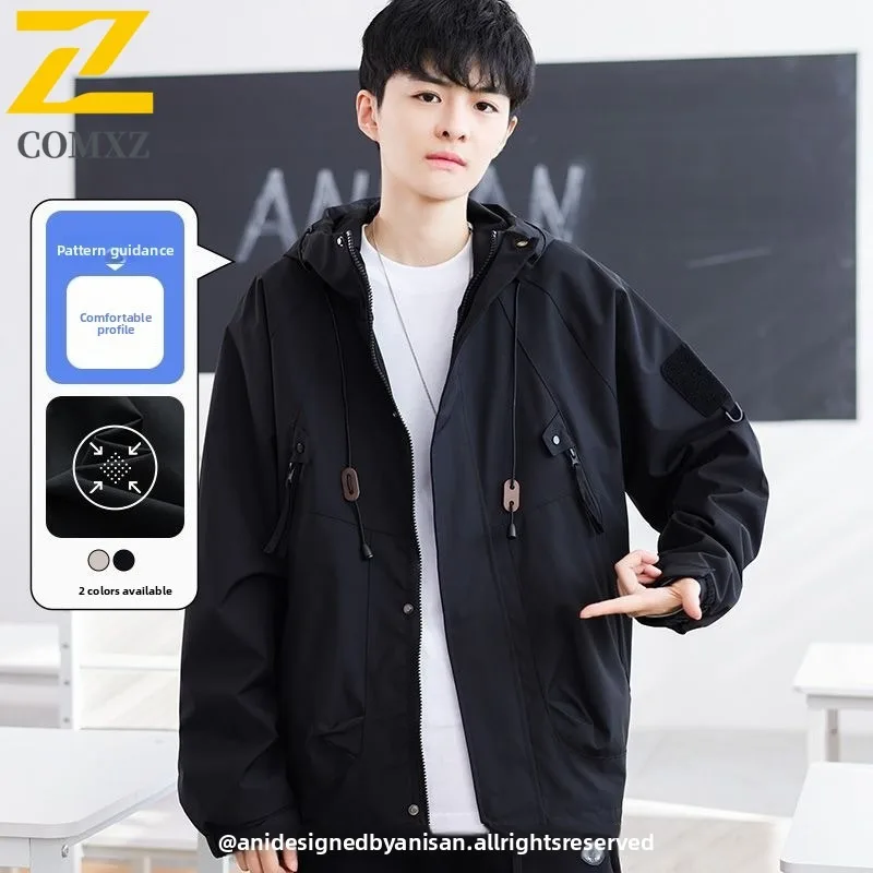 

COMXZ 2025 весенне-осенняя новая мужская куртка для спорта на открытом воздухе, свободная посадка, повседневное пальто в корейском стиле, мужская верхняя одежда, легкая ветровка