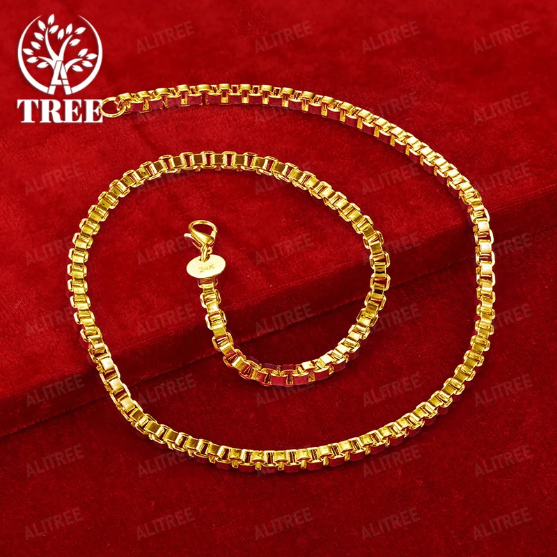 

18/20 Inch Chain 18k Gold Necklace Box Chain Men Women Anniversary Party Fashion Simple High Quality Jewelry Gift Accessories