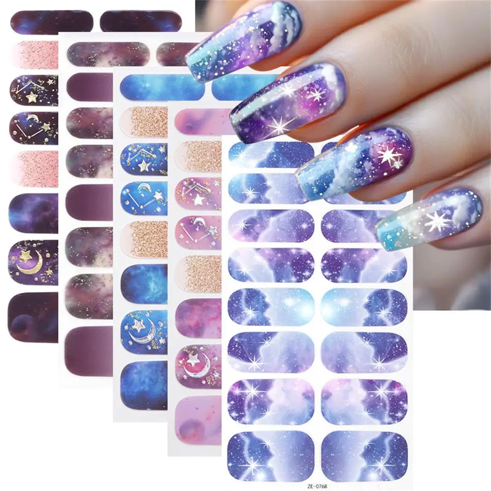 أظافر الضغط على سلسلة جالاكسي المتدرجة | مجموعة مكونة من 16 قطعة من ملصقات الأظافر المزيفة ذاتية اللصق قابلة للإزالة | فكرة هدية عيد الحب #1