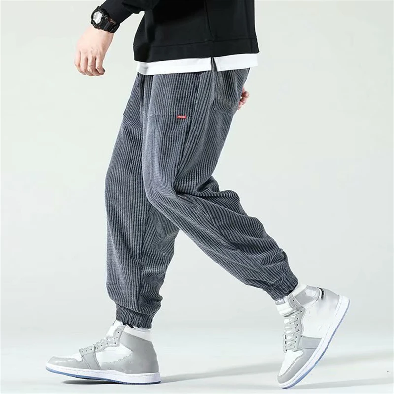 Men Corduroy Pants Jogger Harem Pants Hip Hop Spring Summer Loose Harajuku Trousers Outdoor Sport Sweatpants Big Size Pantalons