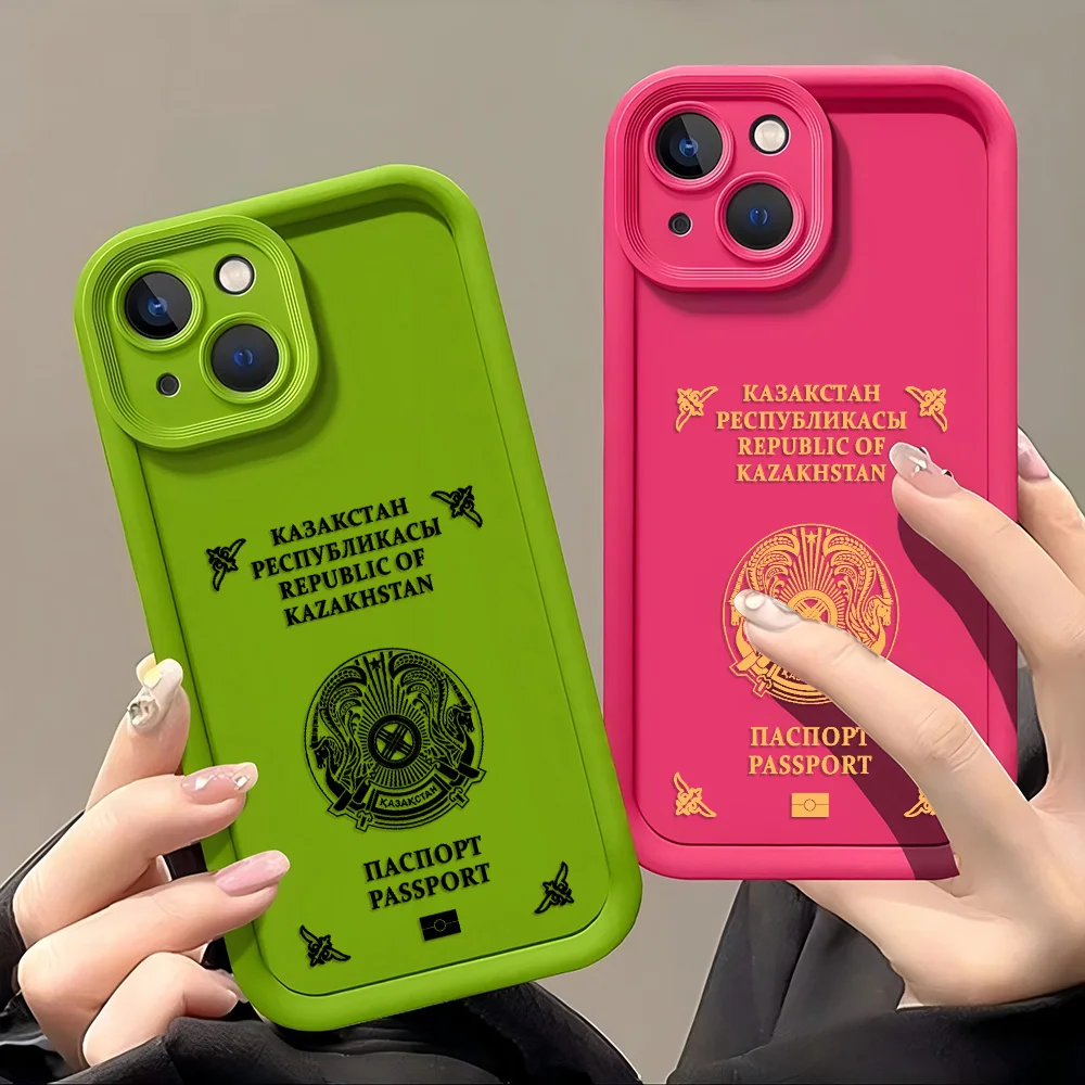 Coque de téléphone pour passeport du Kazakhstan, étui arrière en TPU souple pour iPhone 17 16e 16 15 14 13 12 11 Air Pro Max Mini XR XS X 7 8 Plus