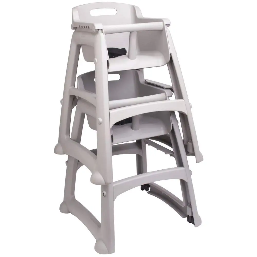 Commercial Products Sturdy High-Chair, 33lb Capacity, Platinum, Pre-Assembled with Wheels, Stackable, Fits Under Table for Child