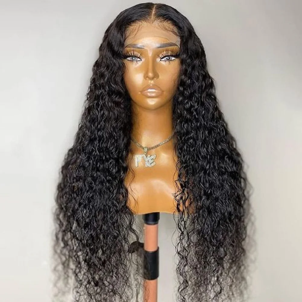 Kinky encaracolado peruca dianteira do laço para mulheres, macio, longo, Natural cor preta, cabelo do bebê, pré-arrancadas, diariamente, cosplay, 26 ", 180 Densidade