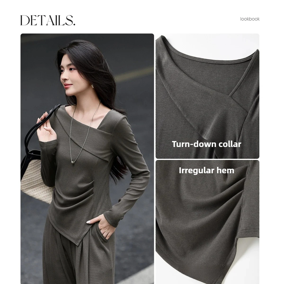 طقم مكون من قطعتين من القطن للسيدات من SENTUBILA لخريف 2025 بلوزة غير متماثلة وبنطال ذو قصة أرجل واسعة ملابس تنحيف للركاب في المكتب 153ZF2307 #3