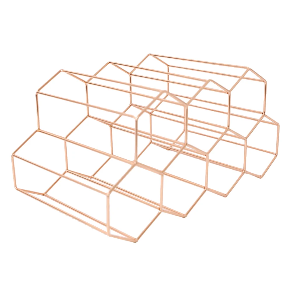 

7 Bottle Rack Storage Stand European Style Golden Finish Dining Room Decor Honeycomb Design Metal Material Gift Idea