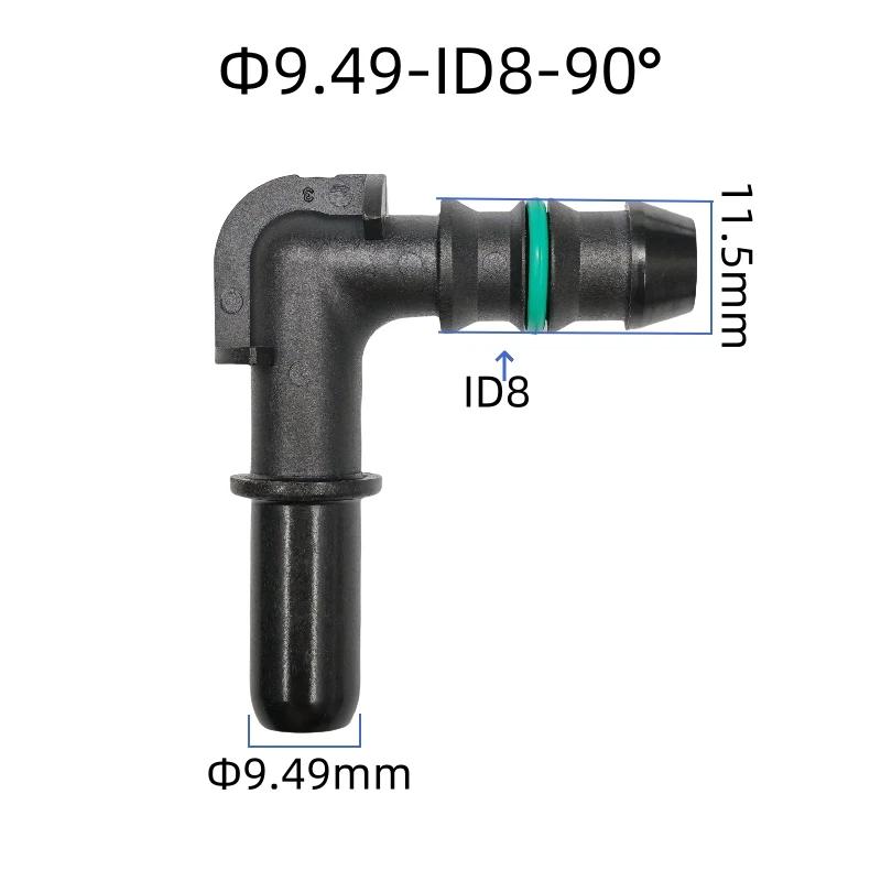 

9.49mm ID8 male connector L stype 90 degree universal general auto Fuel line quick connector plastic black color 2PCS a lot