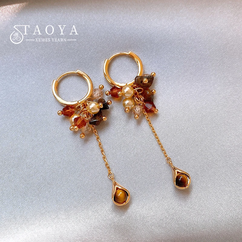 Boucles d'oreilles pendantes en pierre d'oeil de tigre en cristal artificiel irrégulier, nouvel accessoire de luxe pour femmes, bijoux d'oreille à la mode, 2026