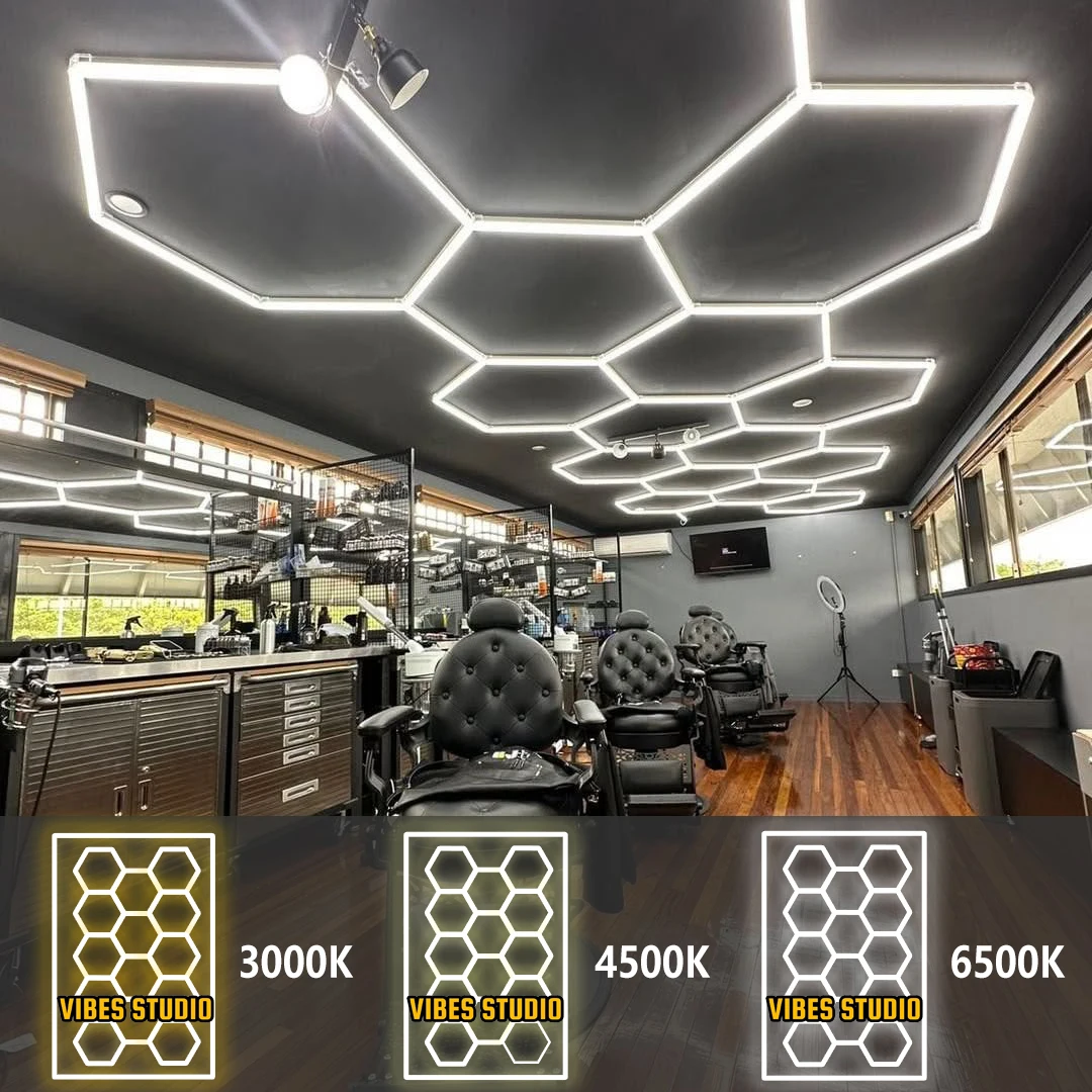 3 Color Mode Function 3000K 4500K 6500K Pro Barbershop LED Ceiling Light Honeycomb Light 110V-240V Hexagon Garage LED Tube Light