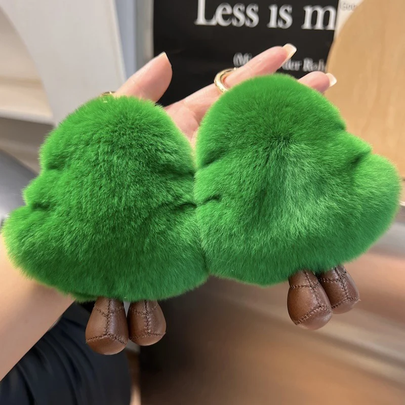 Bonito real lontra coelho pele árvore carro chaveiro pingente bola de pelúcia boneca saco pendurado decoração presente