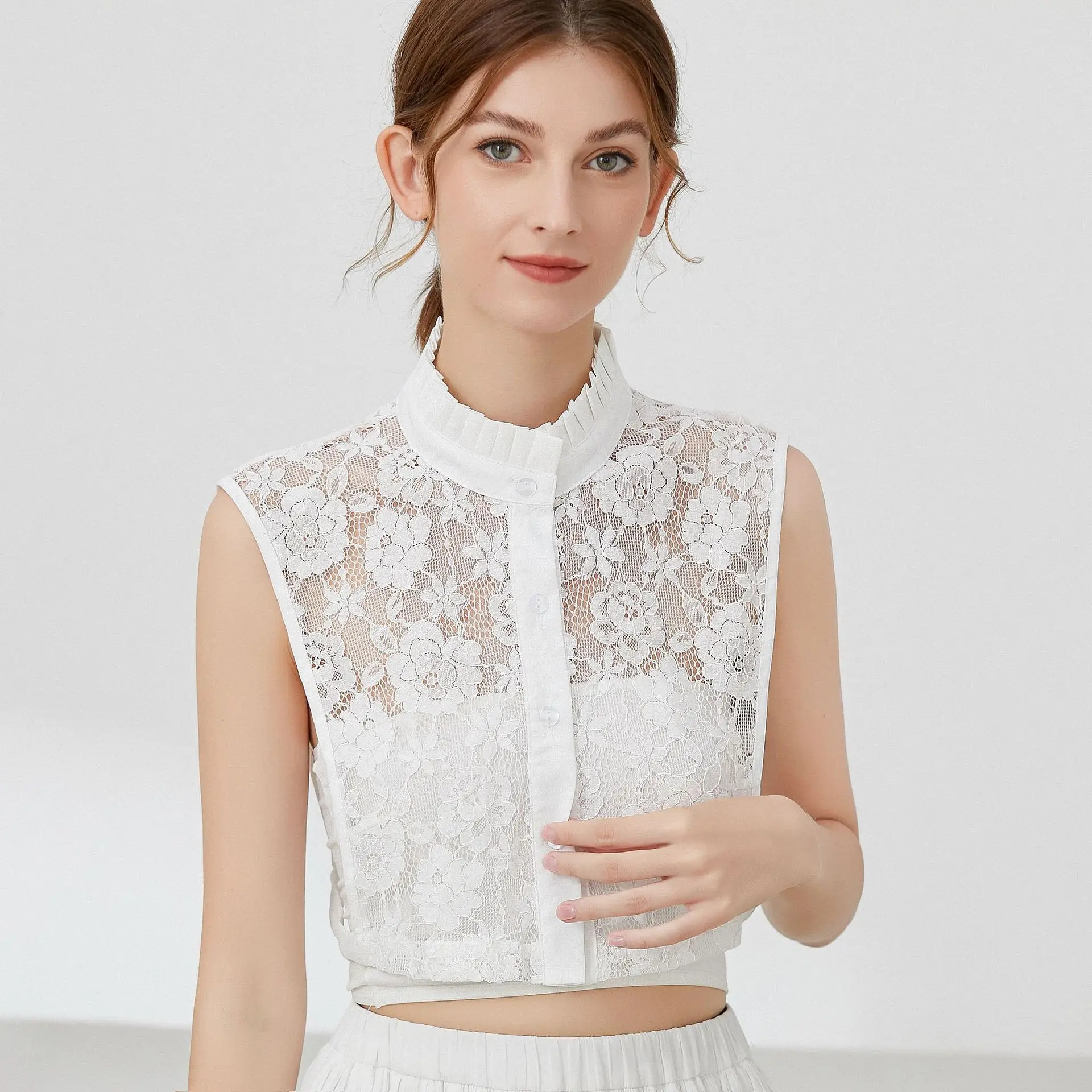 2023 White Stand Lace Floral Fake Collar for Women Half Shirt Detachable Collar Shirt Lapel Blouse Top Women Clothes Accessories