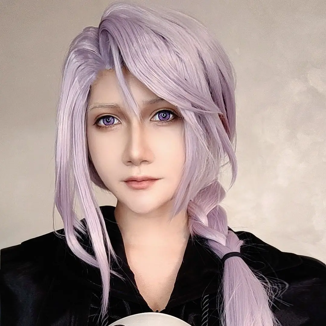 Hythlodaeus Cosplay Wig Game Final Fantasy XIV FF14 Cosplay Light Purple Braided Long Hair+Wig Cap