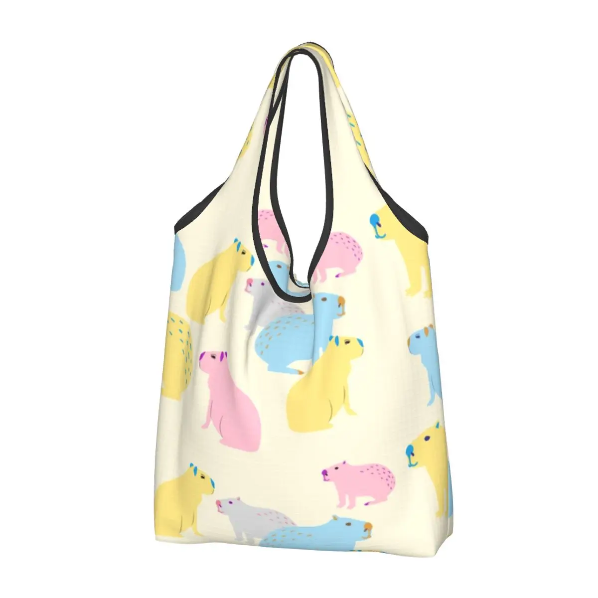 Custom Capybara Colorful Pattern Grocery Shopping Bag Shopper Shoulder Tote Bag Portable Wild Animals Of South America Handbag