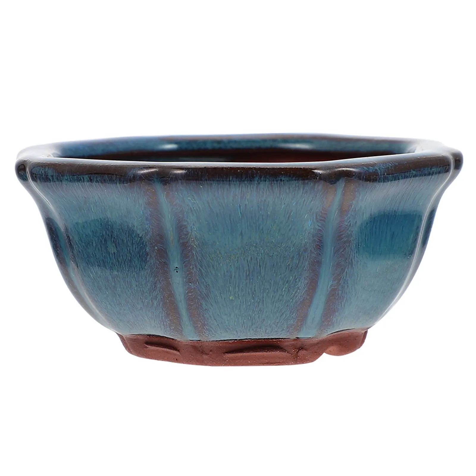 1Pcs Purple Sand Ceramic Flowerpot Succulent Planter with Drainage Hole Glazed Chinese Style Desktop Ornament Home Office Decor