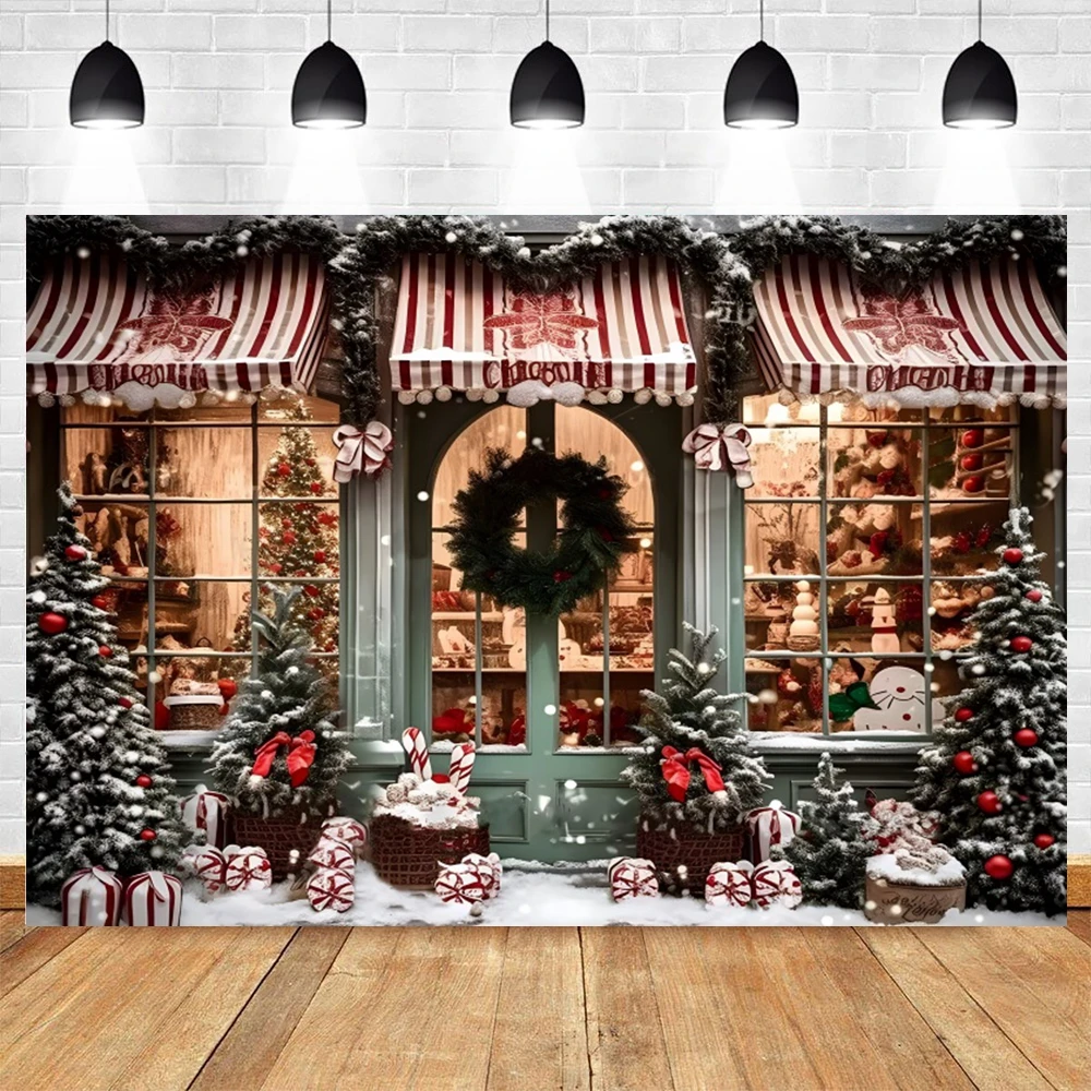 Christmas Photography Backdrop Winter Snow Xams Tree Candy Gifts Snowman Santa Claus Winter Family Party Photo Background Props