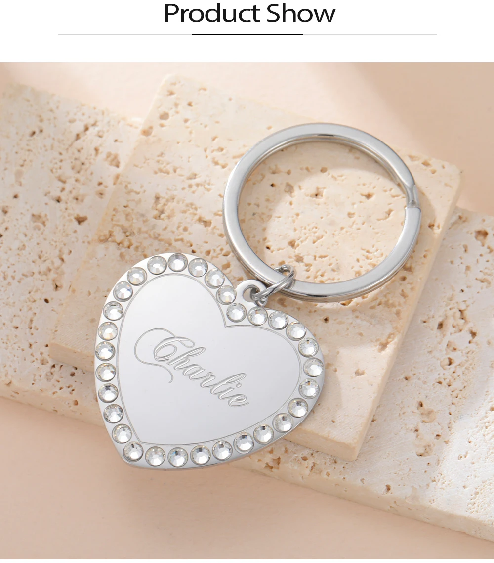 COOLTIME Heart Custom Engraved Keychain Stainless Steel Personalized Love Heart Custom Keychain Jewelry Bag Accessories