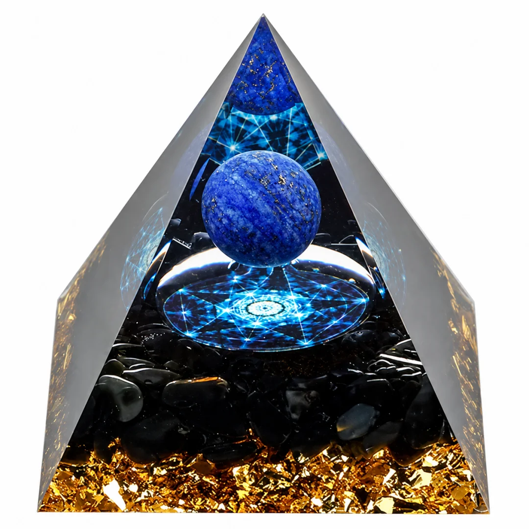 Orgonite Pyramid Lapis Lazuli Sphere Obsidian Chips Resin Energy Generator Orgone Crystal Healing Home Desk Decor Gift