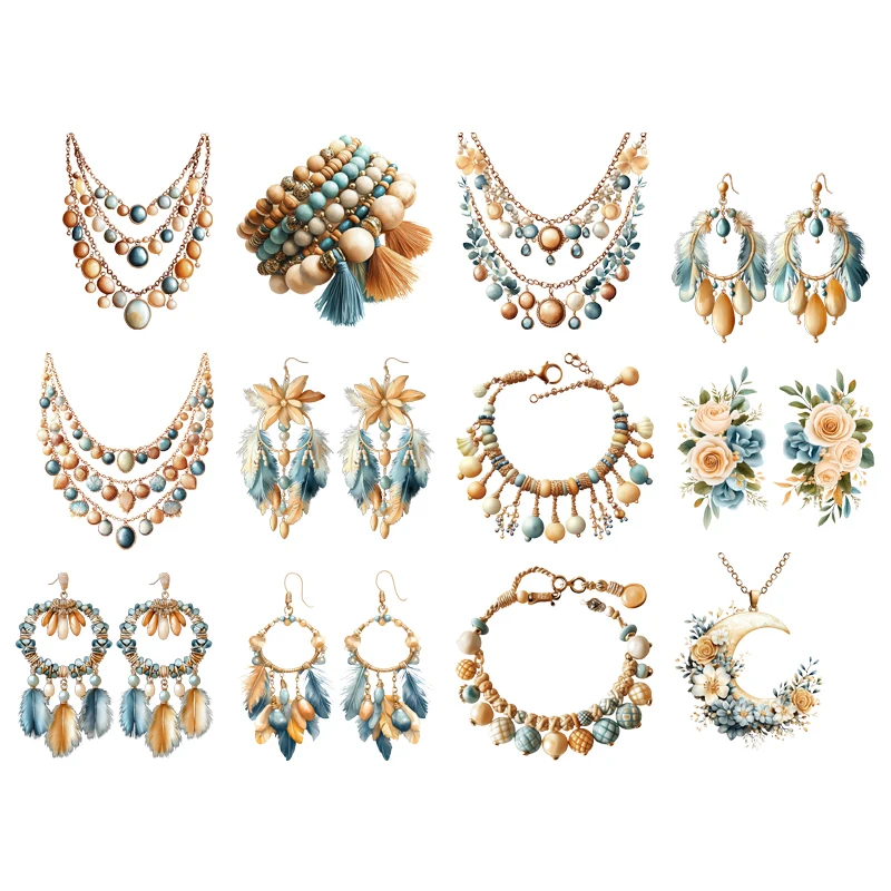 

Bohemian Holiday Style Lady jewelry earring Heat Thermal Transfer Sticker Applique Iron On Thermoadhesive Decal For Clothes