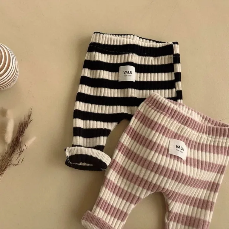 Autumn Winter Children Ribbed Striped Thick Warm Leggings Girl Baby Cotton Casual Pants Boy Infant Fashion Trousers Kid Clothes