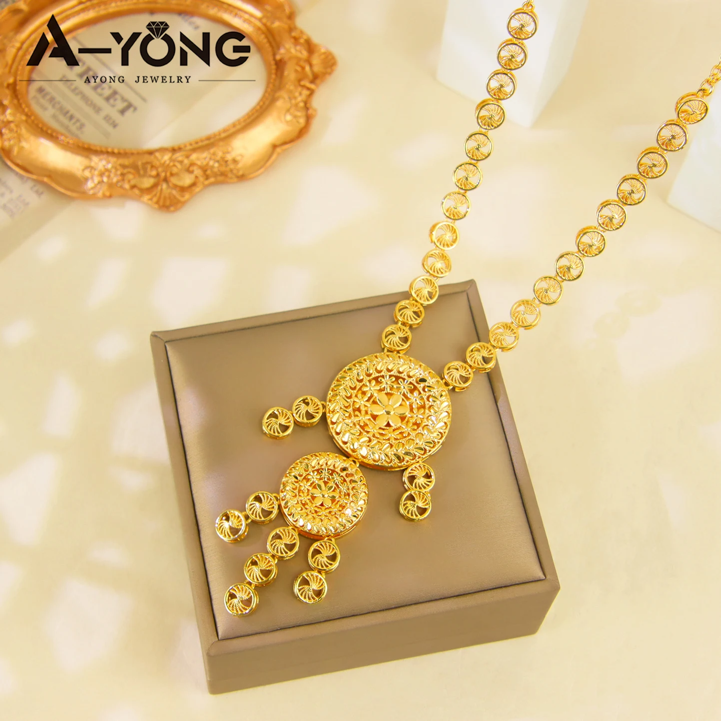 Äthiopisches Brautschmuck-Set 24k Vergoldet Dubai Elegante Halskette Armband Ohrringe Habesha Damen Vintage Schmuck – Detail 6